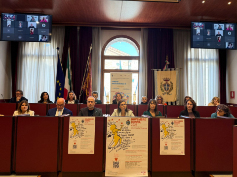 Damiano alla presentazione di Novembre Donna 2026 in Municipio a Mestre