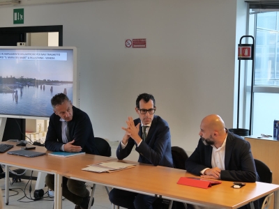Gli assessori Brunello e Zuin alla presentazione del progetto raddoppio approdo servizio nave traghetto Avm